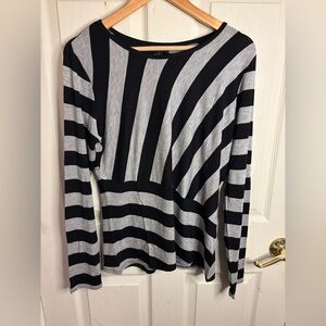 Premise Black and Gray Striped Long Sleeve Top